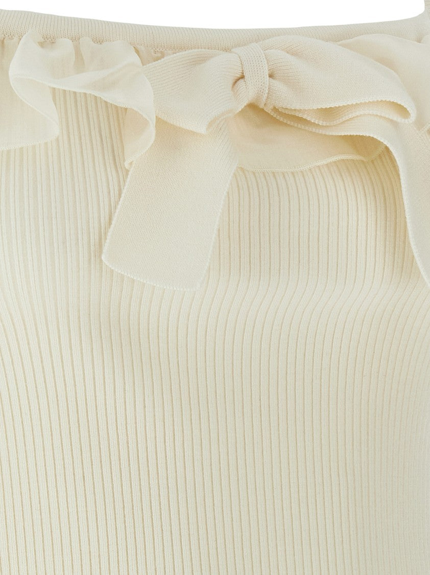 Alessandra Rich Ribbed Crop Top With Square Neckline