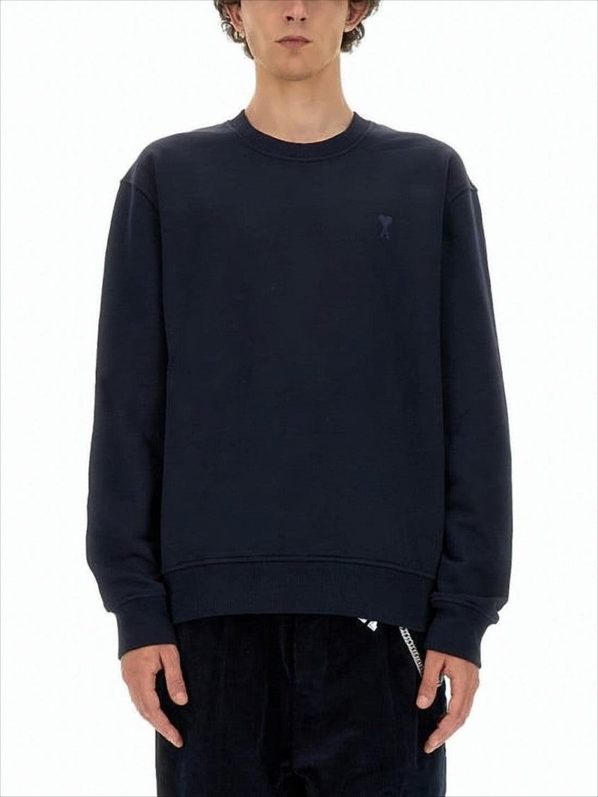 Ami Relaxed Fit Long-Sleeve Cotton Top With Ribbed Cuffs