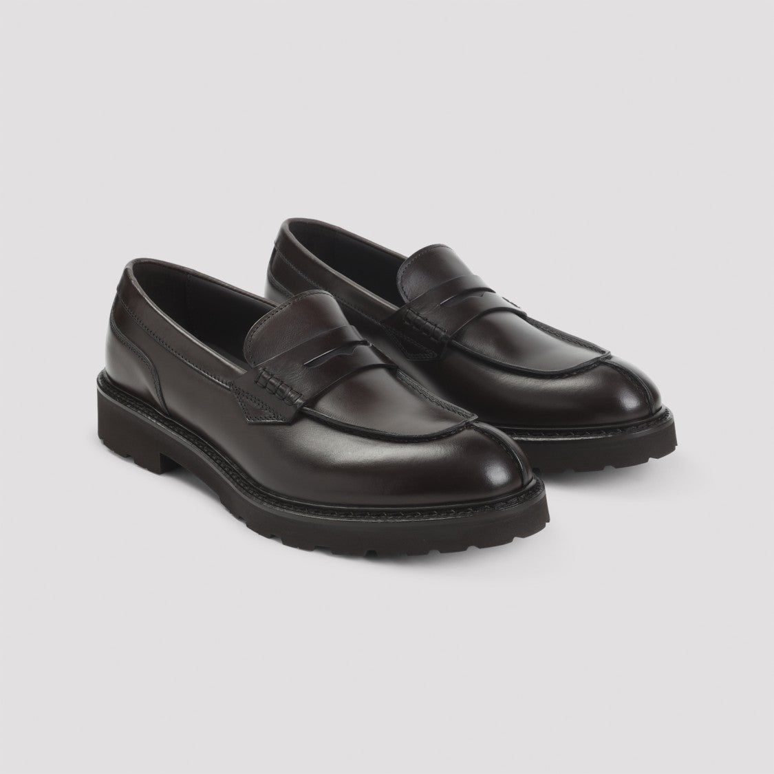 Canali Brown Leather Loafers With Penny Strap Detail