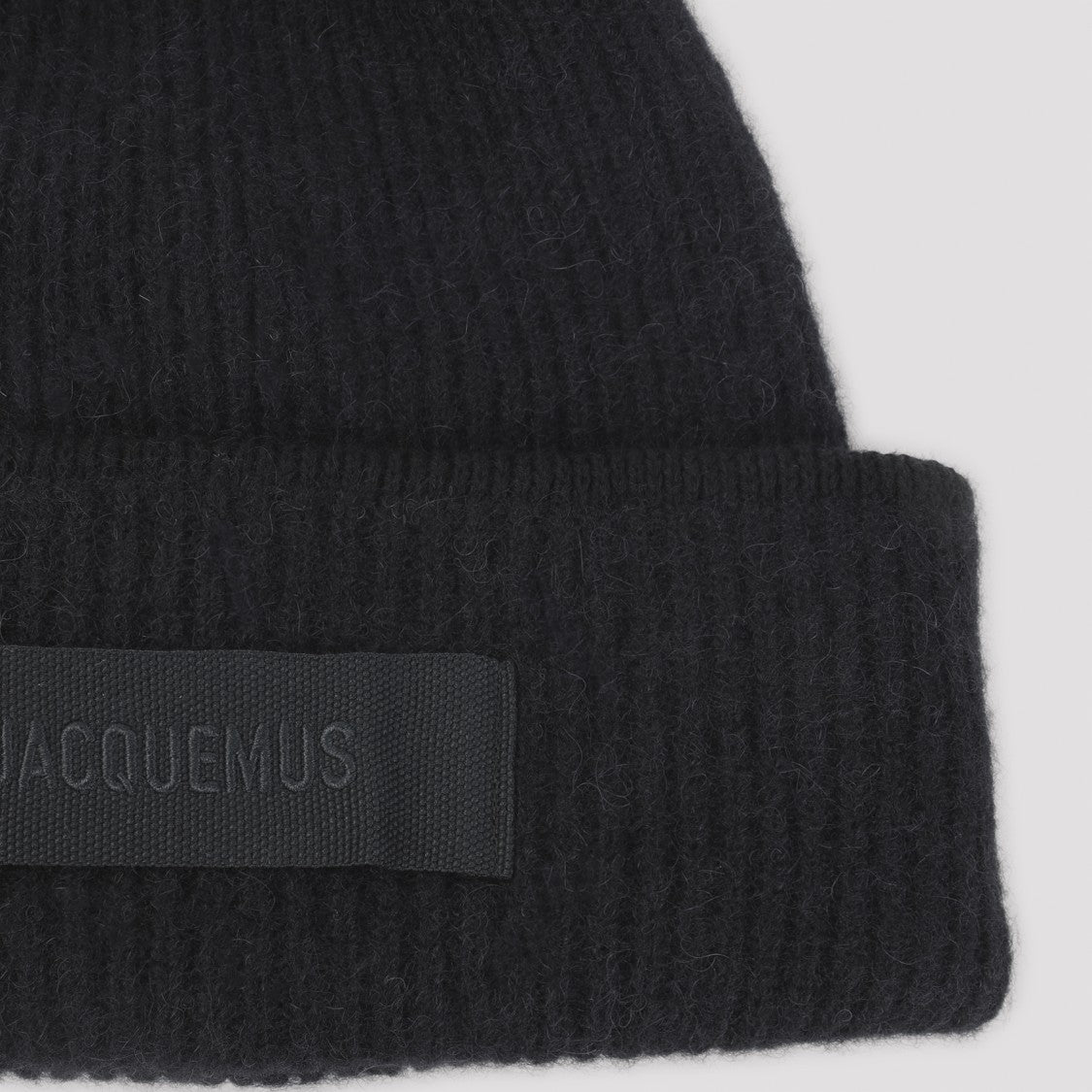 Jacquemus Ribbed Black Alpaca Wool Blend Beanie Hat