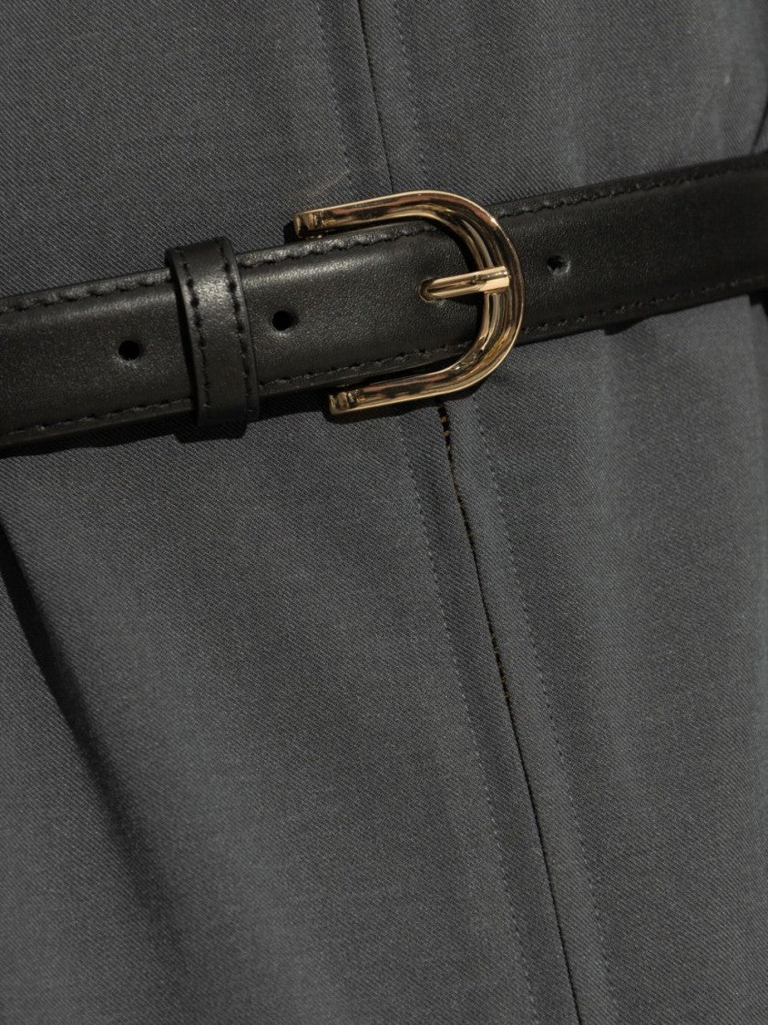 Self-Portrait Gray Twill Midi Dress