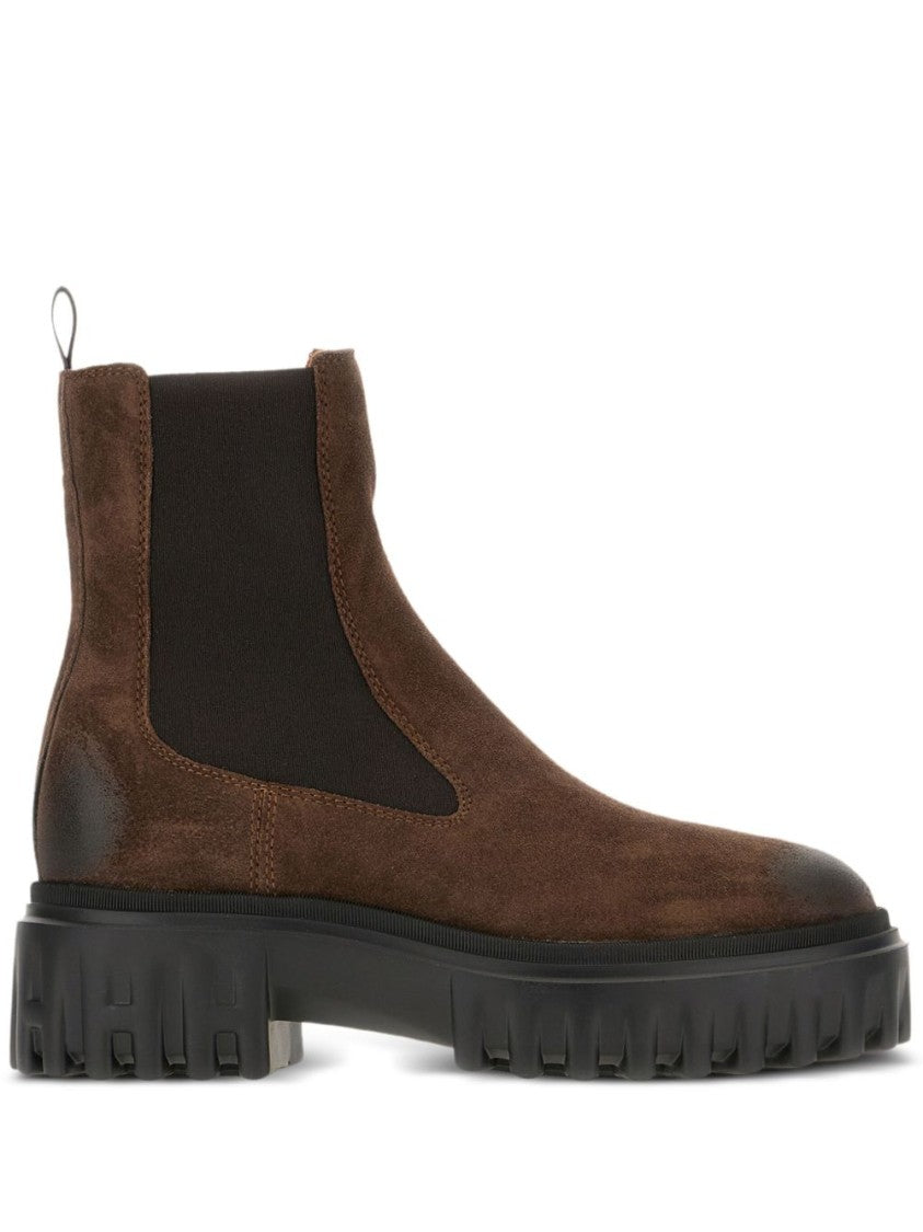 Hogan Brown Suede Ankle Boots With Lug Sole