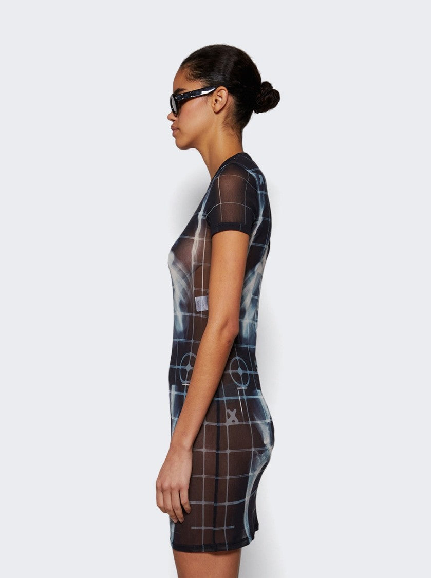 Jean Paul Gaultier Squeletor Printed Mesh Short Dress Black