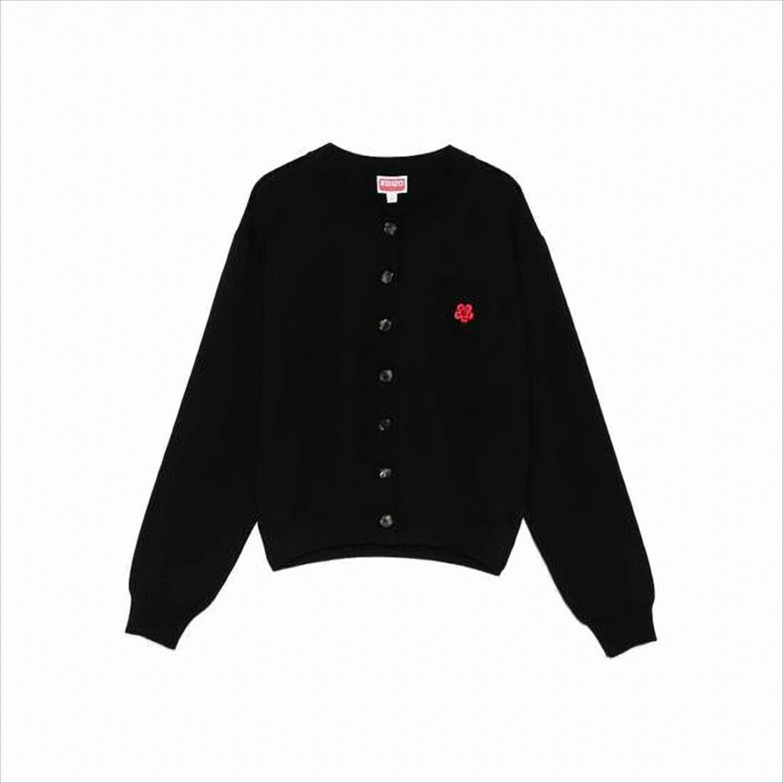 Kenzo Classic Button-Up Wool Cardigan With Embroidered Floral Emblem