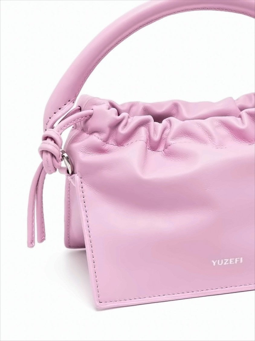 Yuzefi Soft Leather Crossbody Bag With Ruched Top