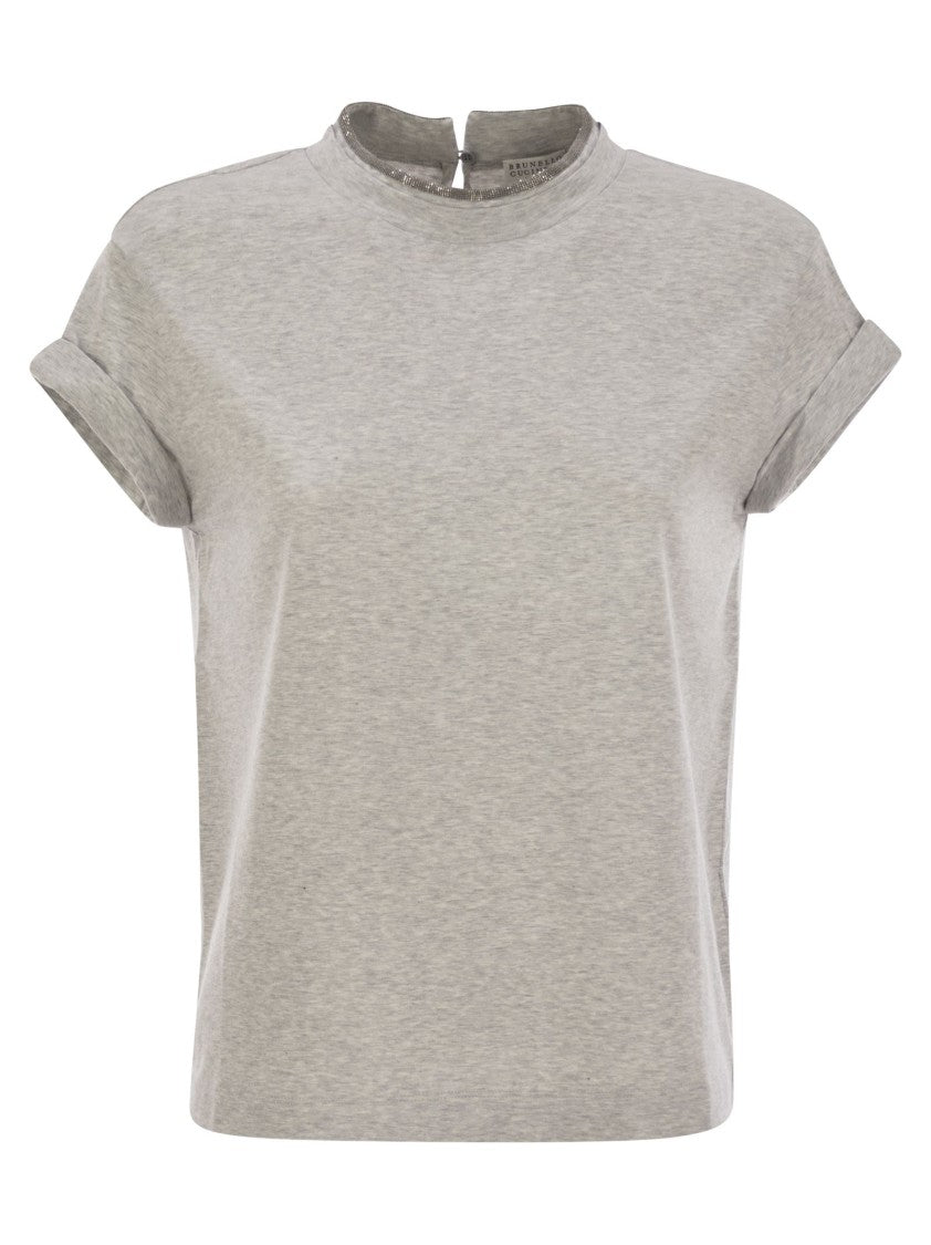 Brunello Cucinelli Stretch Cotton Jersey T-Shirt With Precious Faux-Layering