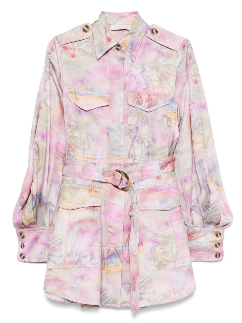 Zimmermann Soft Flowy Mini Dress With Puffed Sleeves
