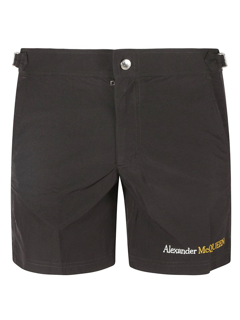 Alexander Mcqueen Tailored Black Shorts With Contrasting Embroidery
