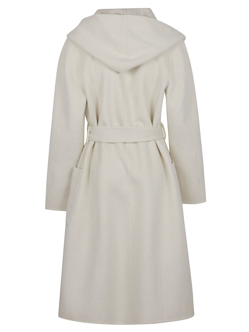 Parosh Reversible Knee-Length Wool Coat With Hood And Matching Belt