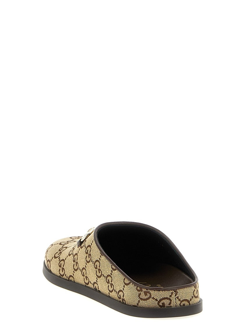 Gucci Gg Fabric Sabots With Leather Trim