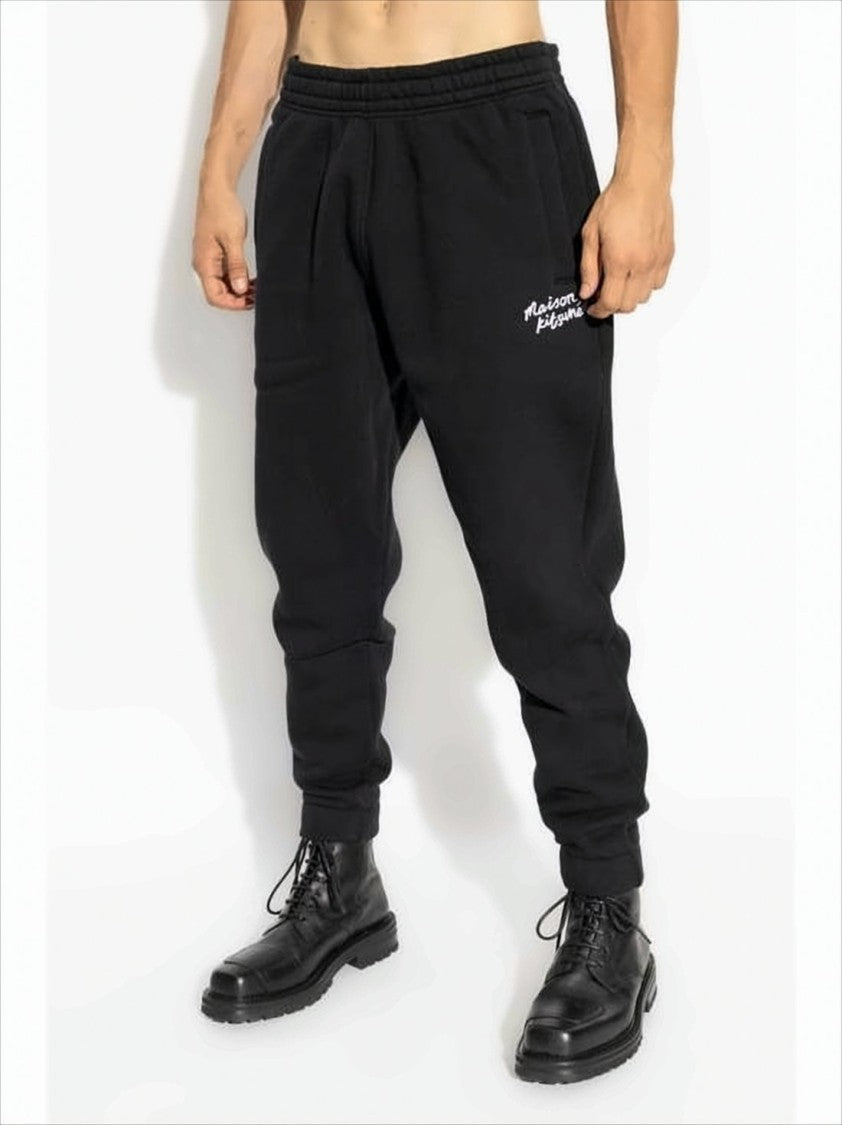Maison Kitsuné Black Tapered Jogger Pants With Embroidered Logo