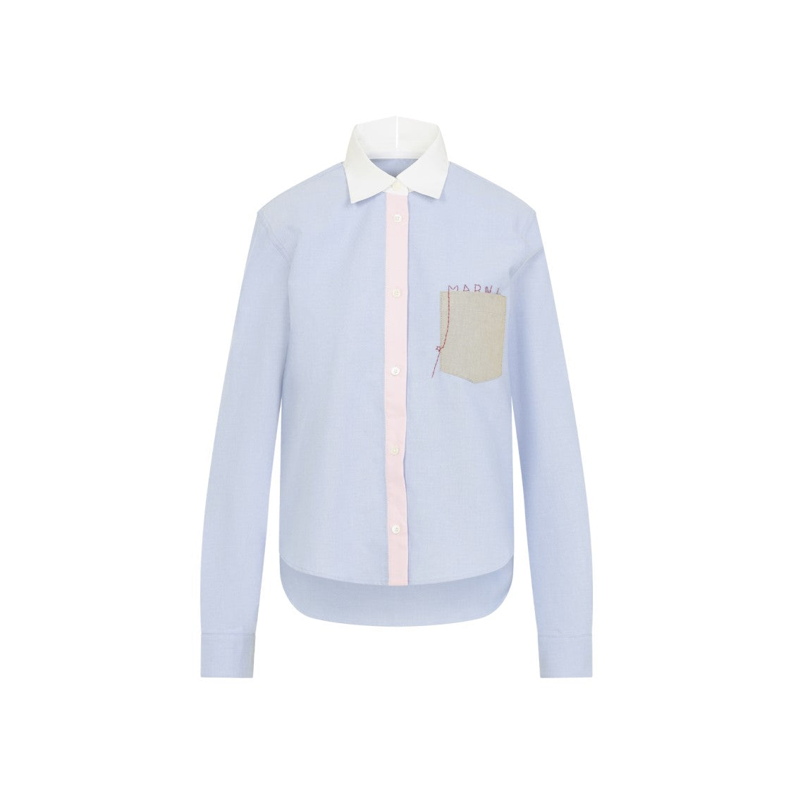 Marni Sapphire Blue Cotton Baby Shirt With Embroidered Front Pocket