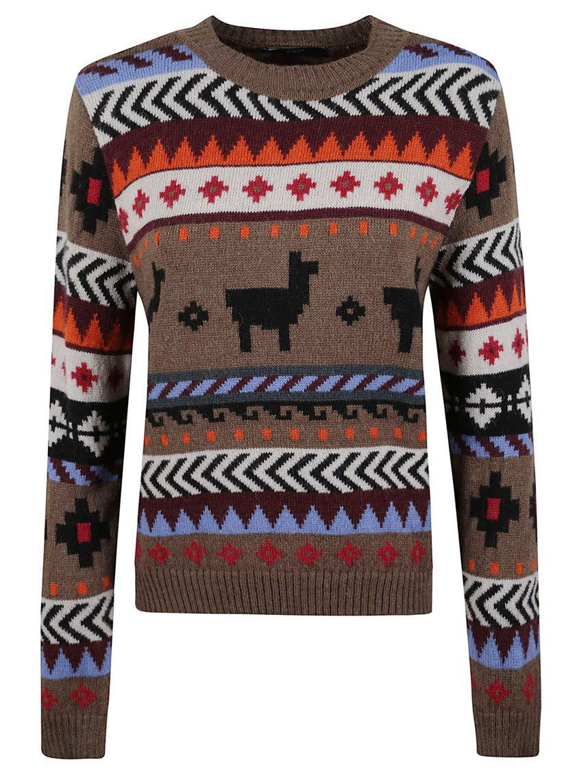 Max Mara Peruvian-Patterned Alpaca Blend Sweater With Ribbed Hem