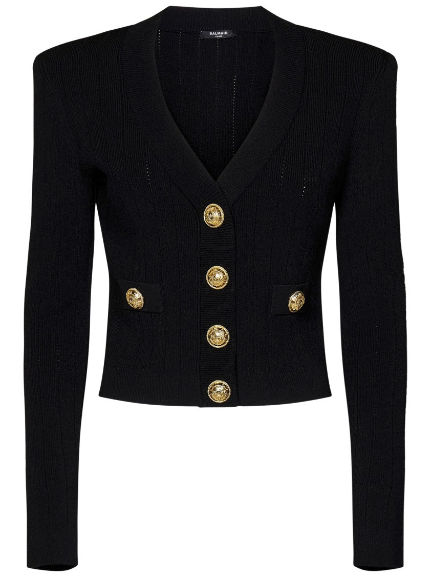 Balmain Black Ribbed Knit Cardigan