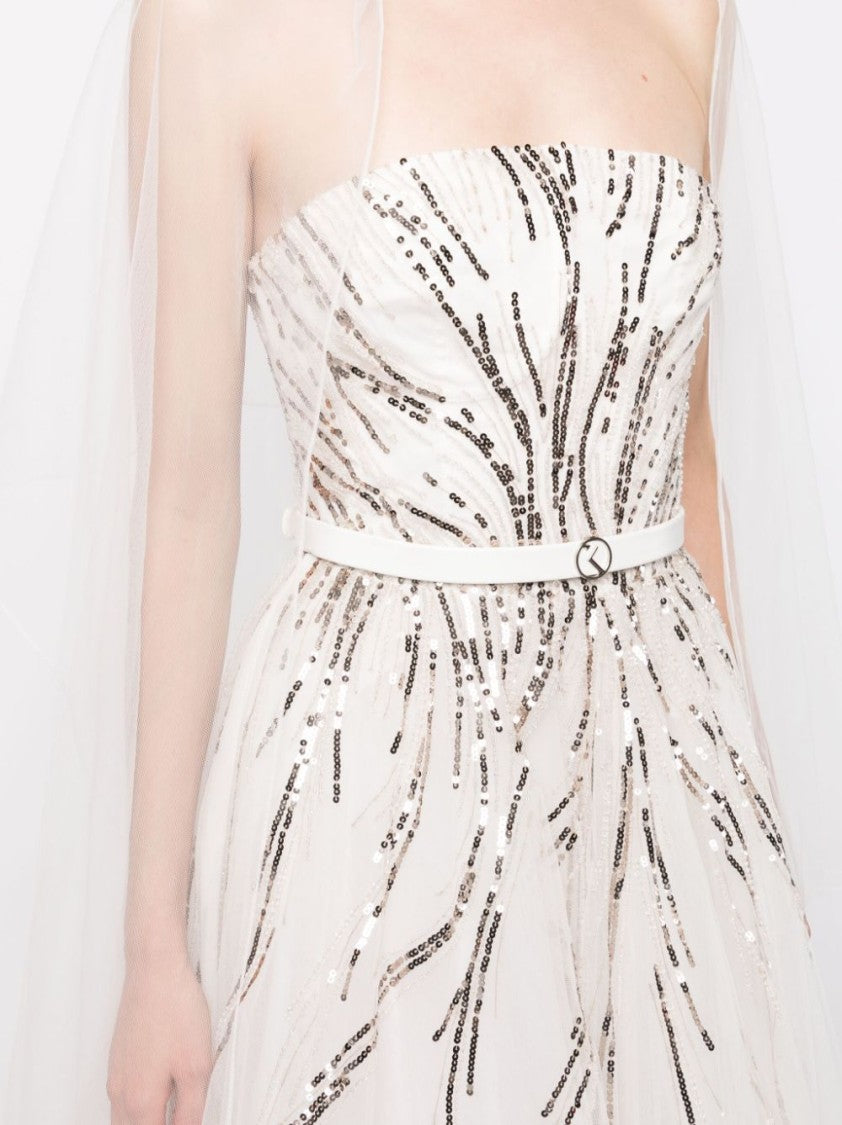 Saiid Kobeisy Midi Beaded Tulle Dress