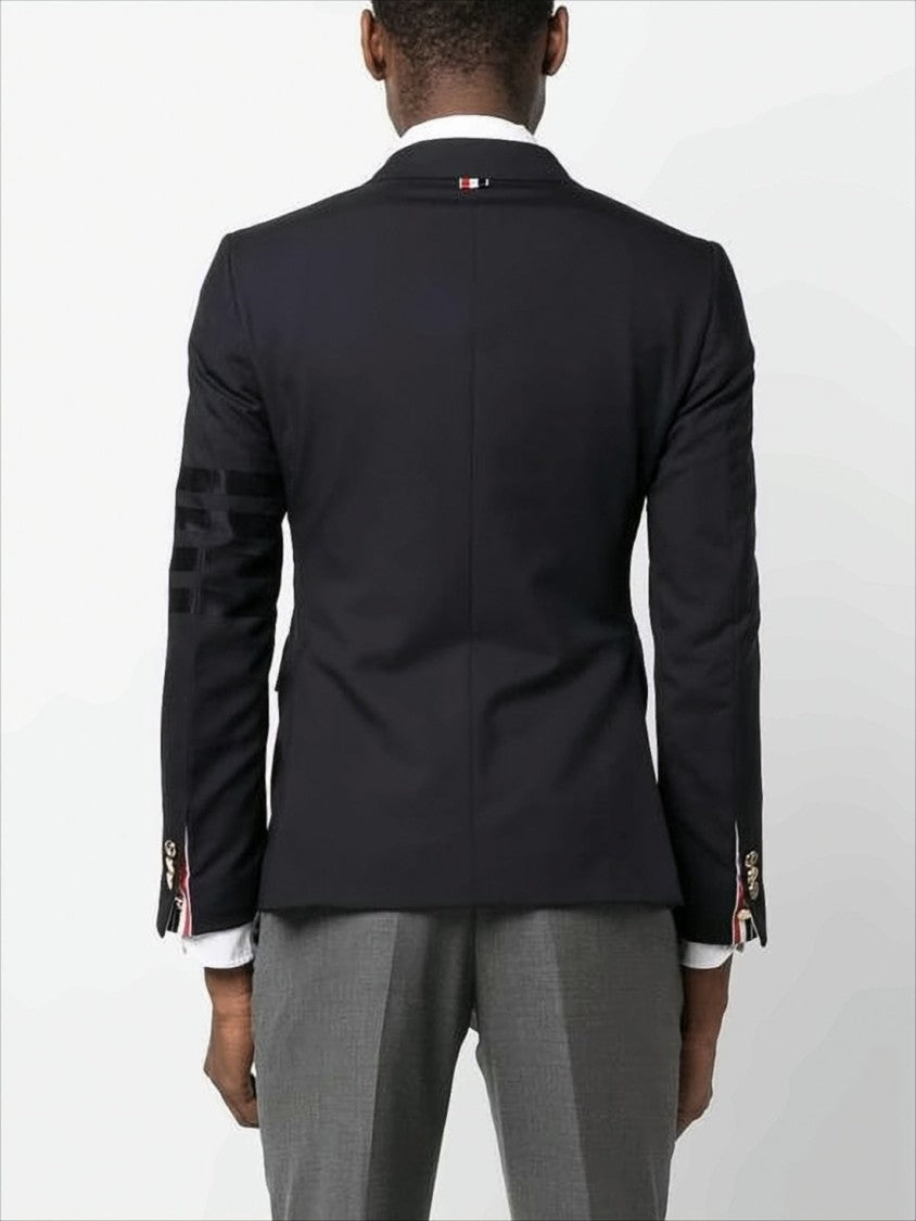 Thom Browne Sleek Tailored Suit Jacket With Notch Lapel And Metallic Buttons