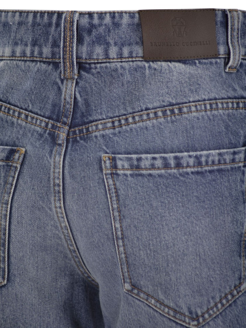 Brunello Cucinelli Authentic Denim Loose Trousers With Shiny Tab