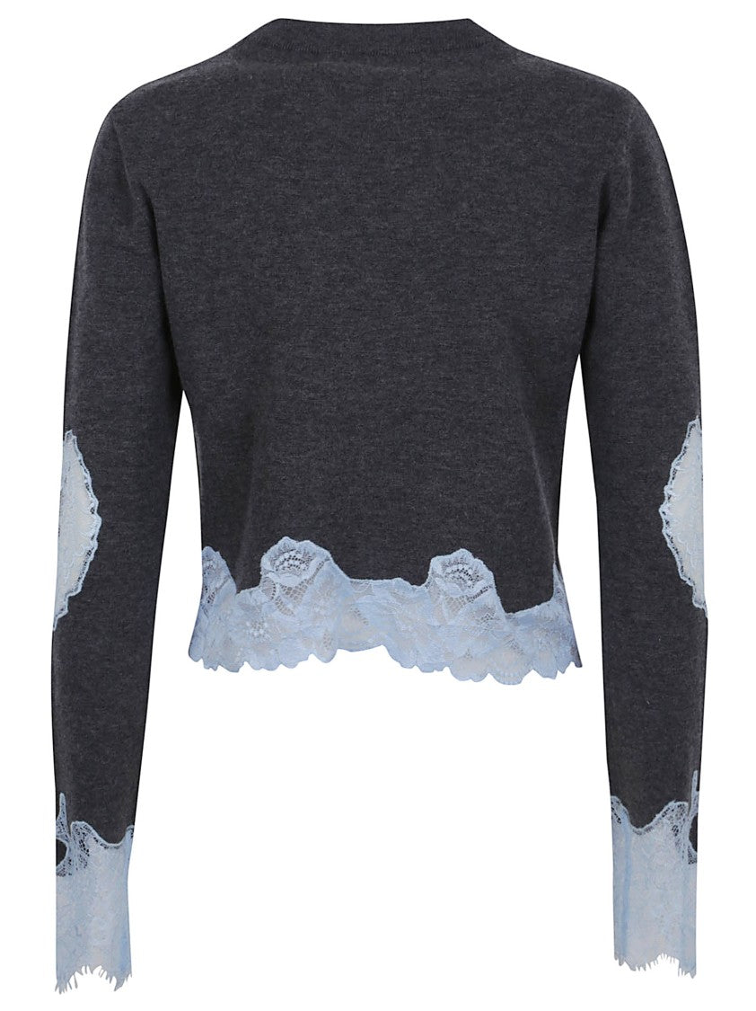 Self-Portrait Grey Contrast Lace Jumper