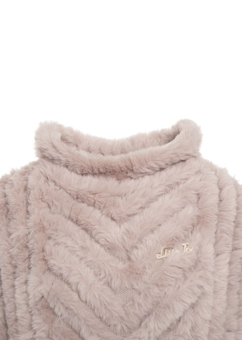 Liu Jo Faux Fur Poncho With Chevron Pattern