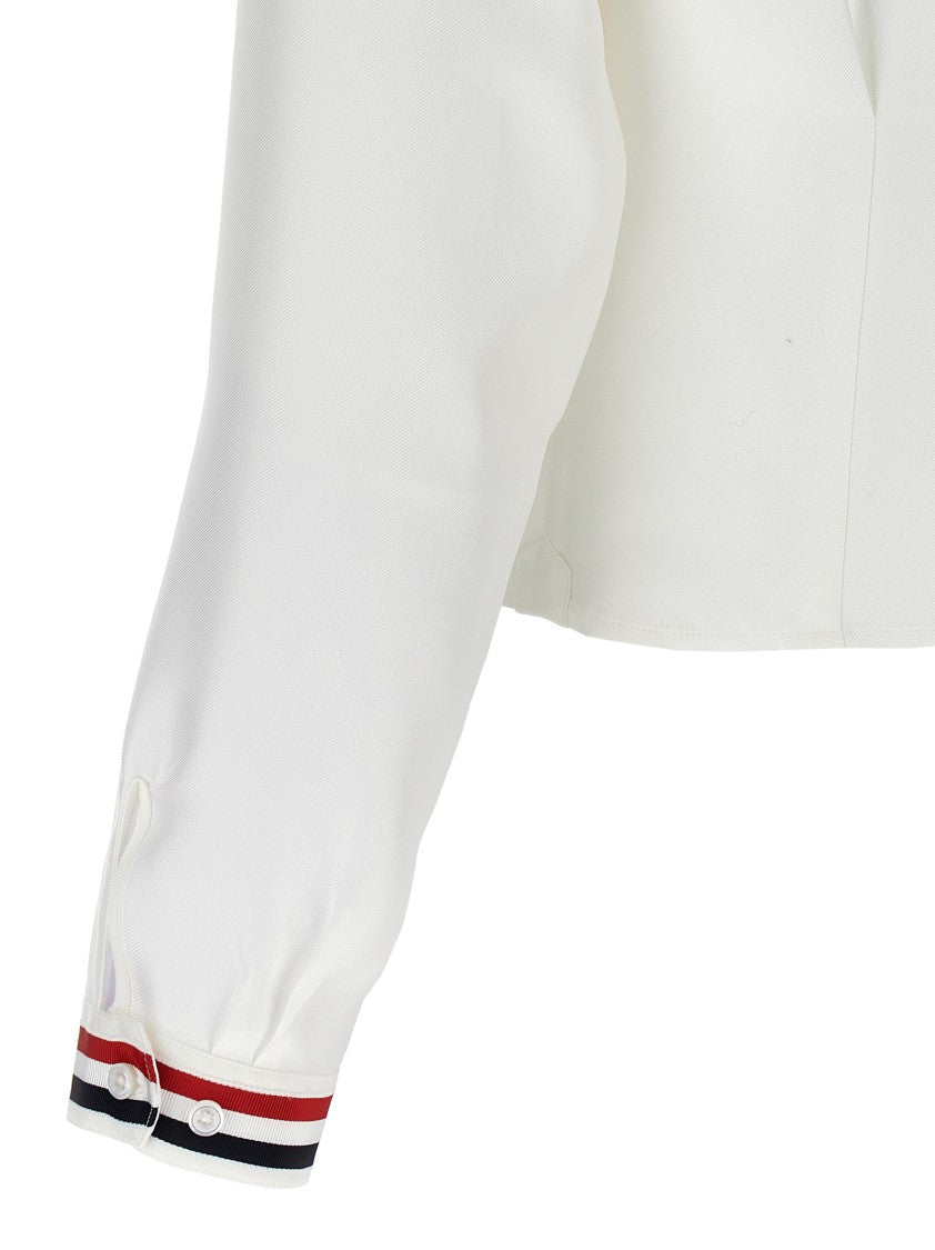 Thom Browne Cropped Silk Shirt With Levalliére Collar