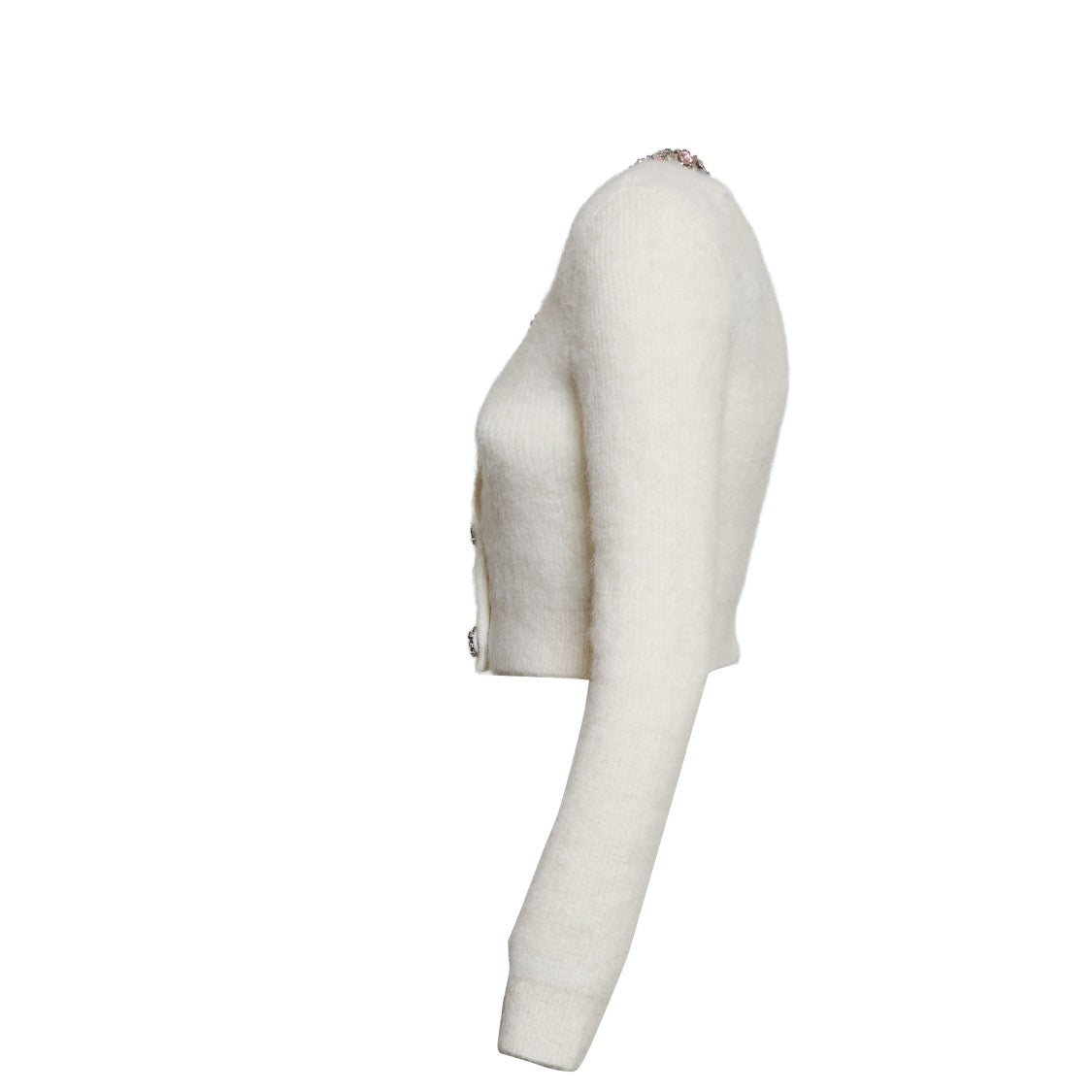 Self-Portrait Cropped Cream Cardigan With Diamond-Embellished Neckline
