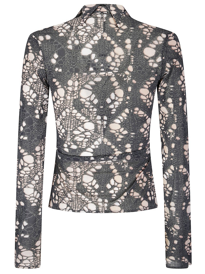 Avavav Six-Point Collar Stretch Fabric Top With Unique Pattern