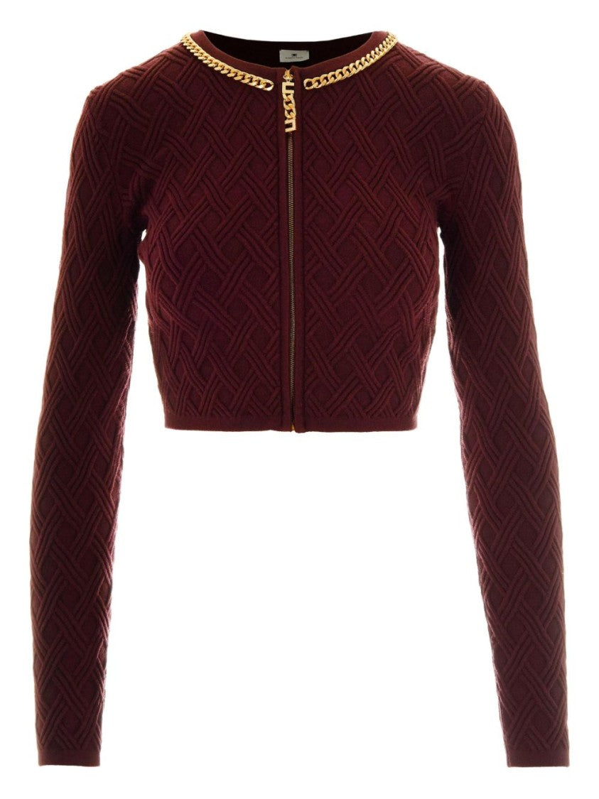 Elisabetta Franchi Bordeaux Textured Knit Sweater