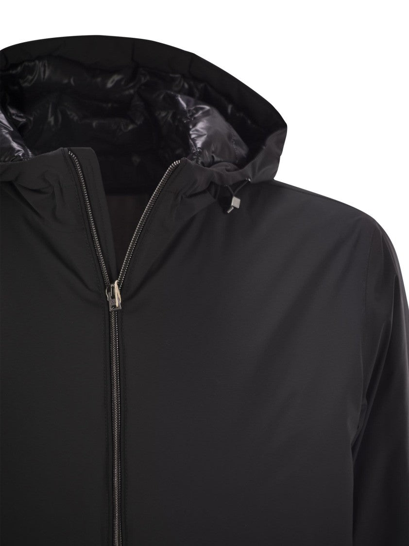 Herno Technical Fabric Bomber Jacket With Hood