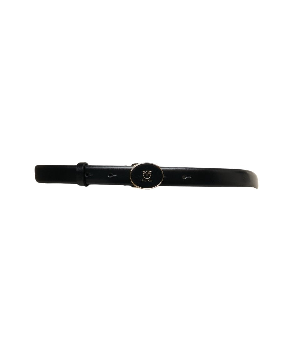 Pinko Leather Belt With Signature Gold Logo Buckle