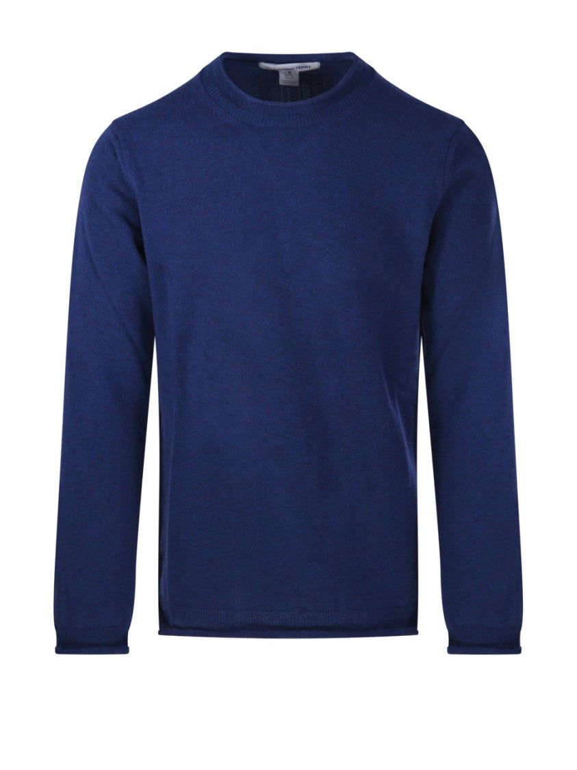Comme Des Garçons Deep Blue Crew Neck Wool Shirt With Minimalist Design