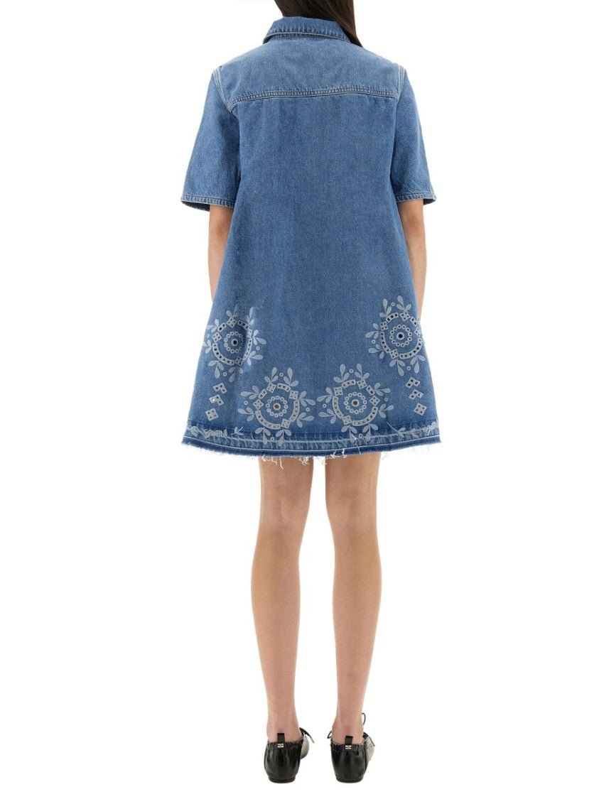 Ganni Mini Dress With Sangallo Embroidery