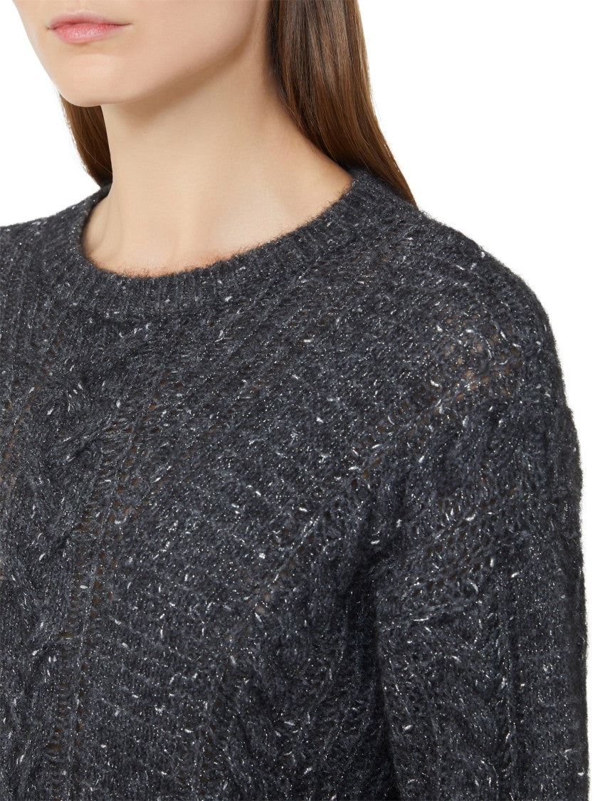 Max Mara Textured Anthracite Knit Sweater With Cable Patterns
