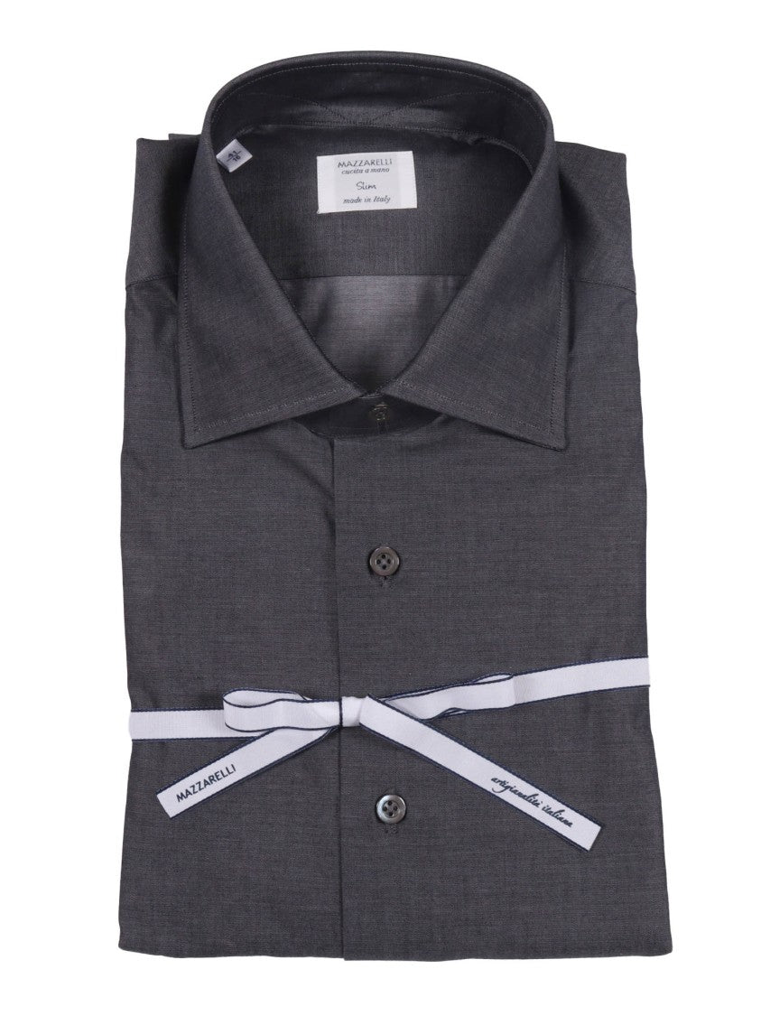 Mazzarelli Camicie Slim-Fit Gray Twill Shirt