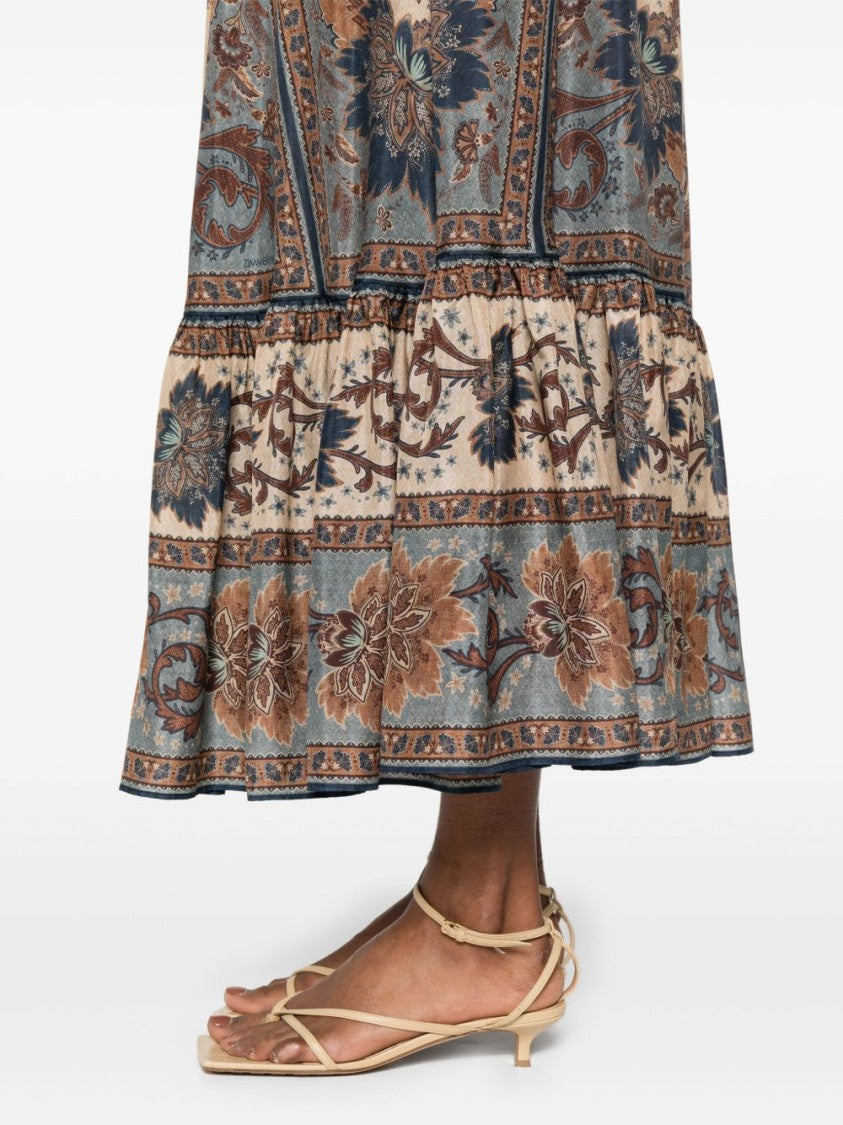 Zimmermann Silk Midi Skirt With Ruffled Hem