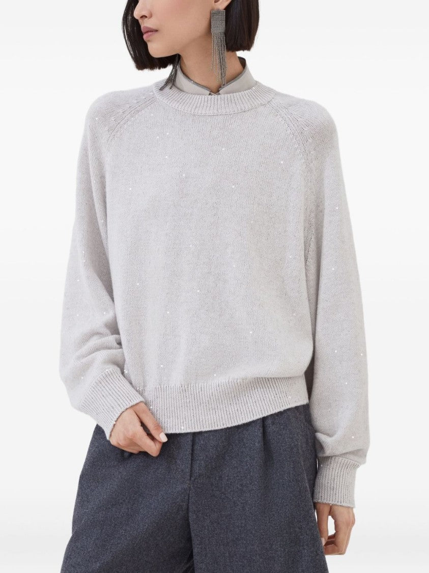 Brunello Cucinelli Knit Grey Sweater With Relaxed Fit And Long Sleeves