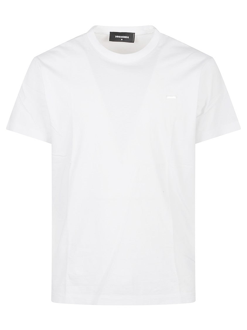 Dsquared2 Plain White Cotton T-Shirt With Subtle Metallic Detail