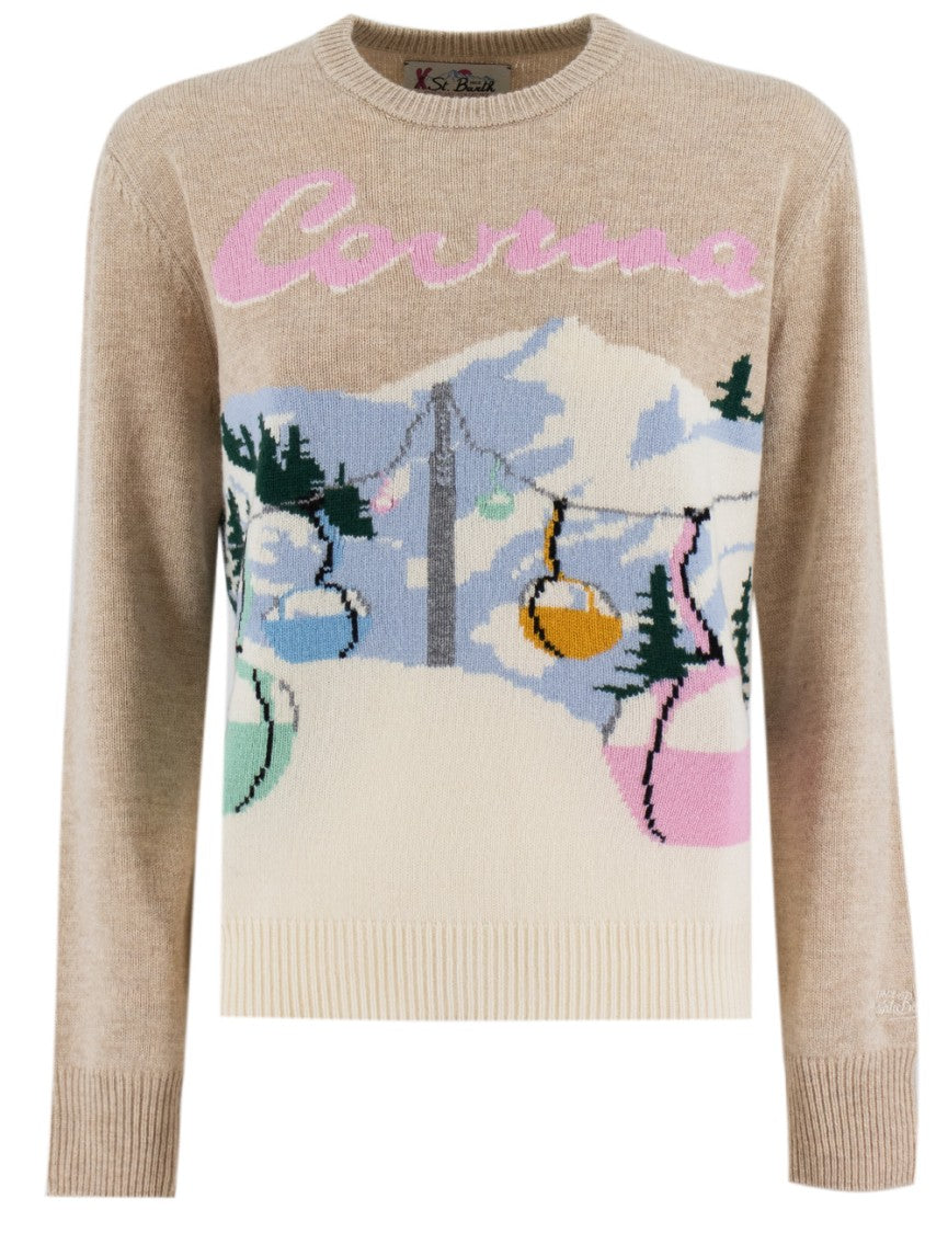 Mc2 Saint Barth Pastel Motif Cashmere-Blend Crew-Neck Jumper