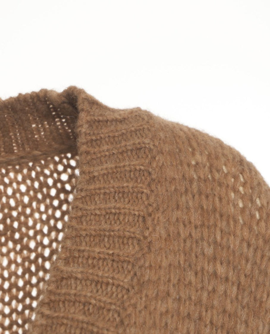 Roberto Collina V-Neck Brown Knit Cardigan With Button Closure And Ribbed Hems