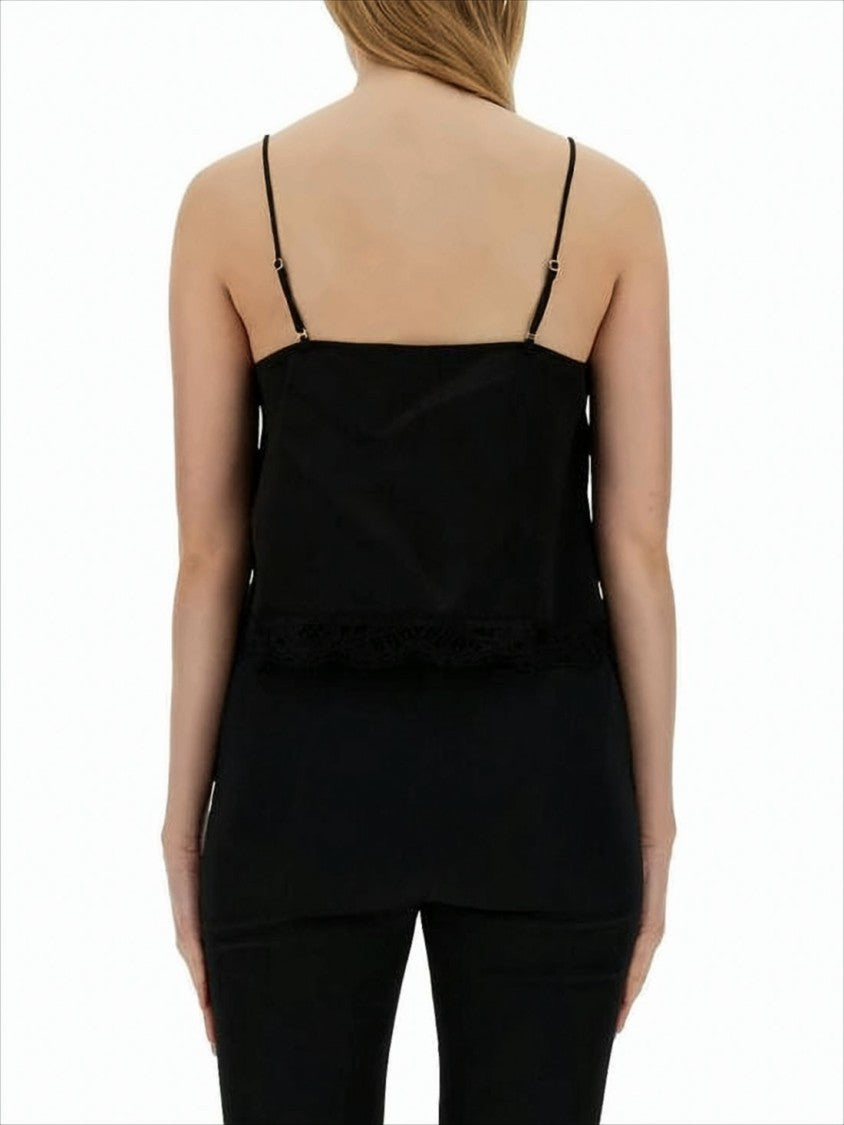 Alexander Mcqueen Sleeveless V-Neck Top With Delicate Lace Trim