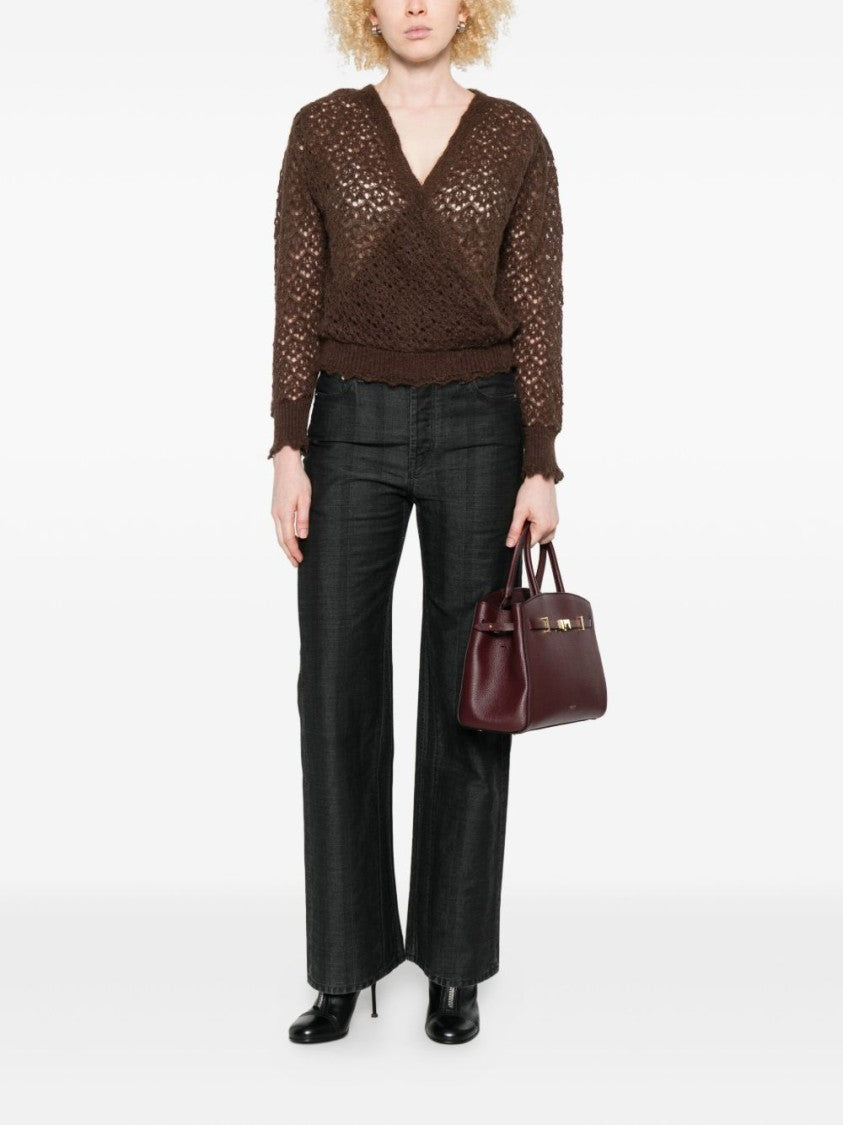 Twin-Set Wrap-Style Open-Knit Sweater With Scalloped Edges