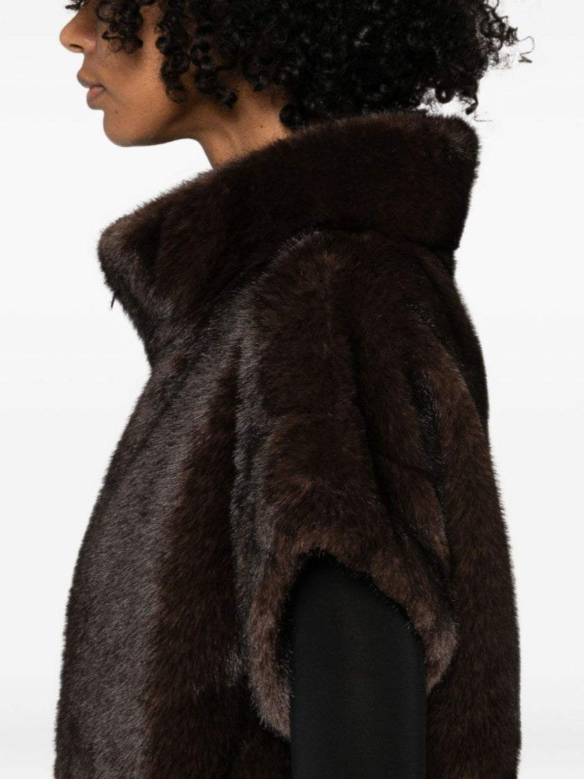 Betta Corradi Cropped Dark Brown Faux Fur Jacket