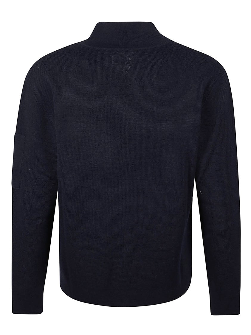 C.P. Company Dark Blue Zip-Up Sweater With High Collar