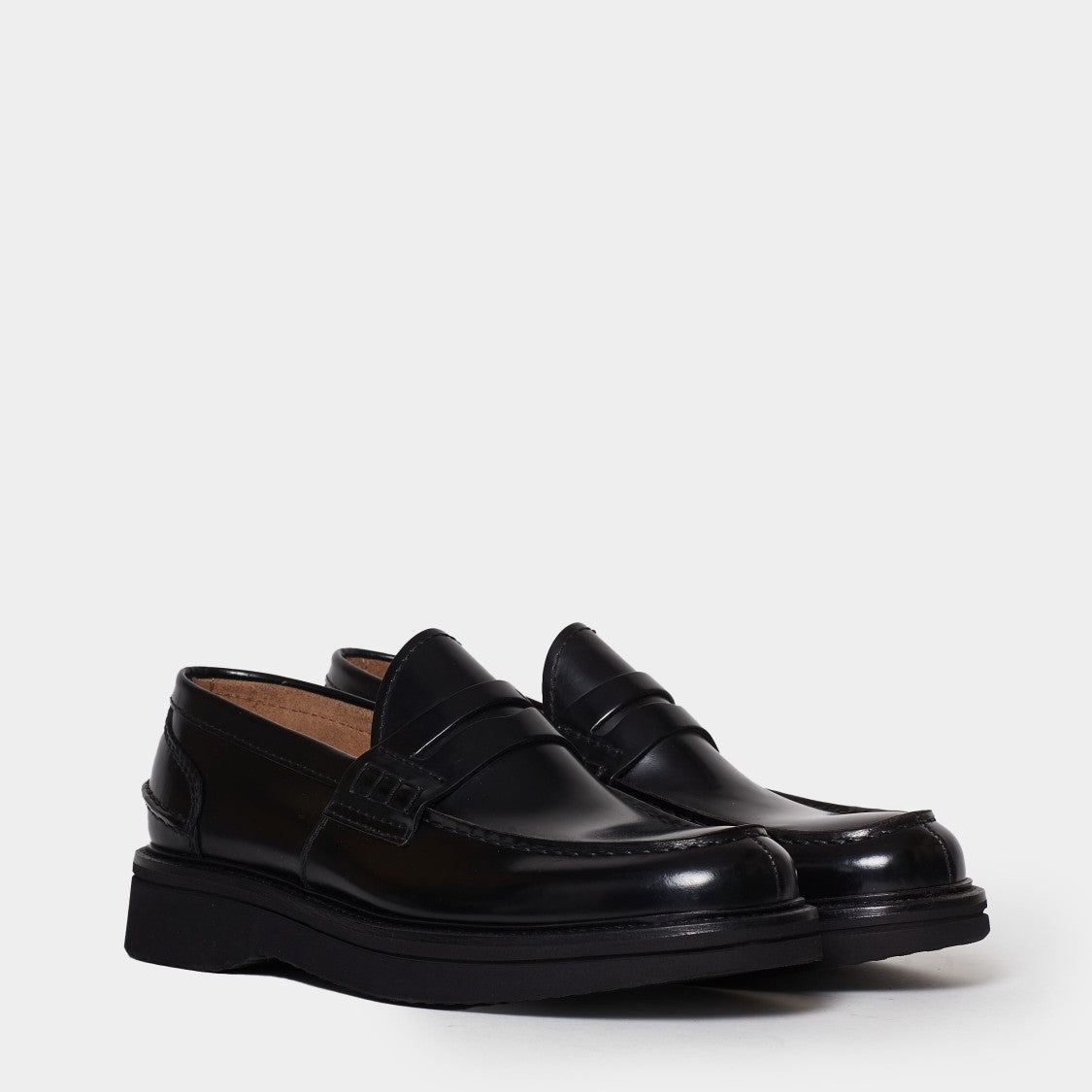 Green George Black Leather Moccasin
