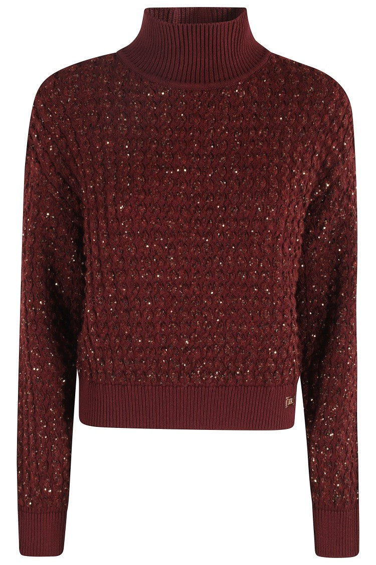 Elisabetta Franchi Cable-Knit Tricot Sweater With Sequined Inserts
