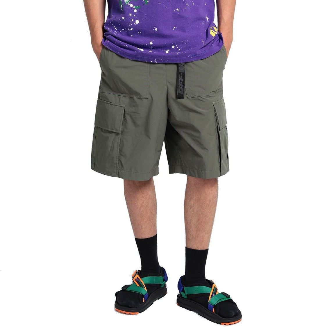 Off-White Relaxed Fit Bermuda Shorts With Removable Belt