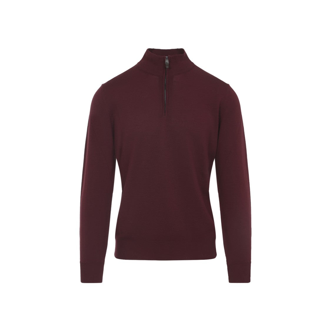 Canali Burgundy Red Virgin Wool Half Zip High Neck Sweater
