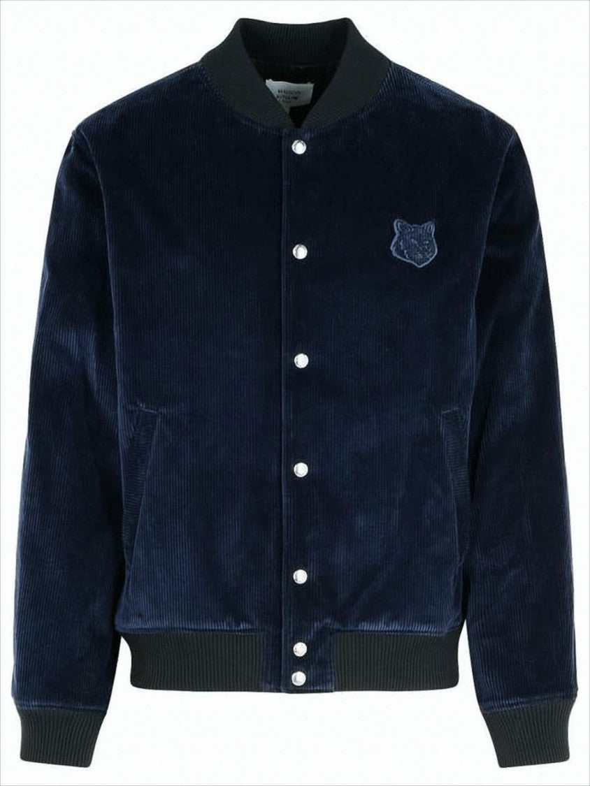 Maison Kitsuné Deep Navy Corduroy Bomber Jacket With Subtle Emblem