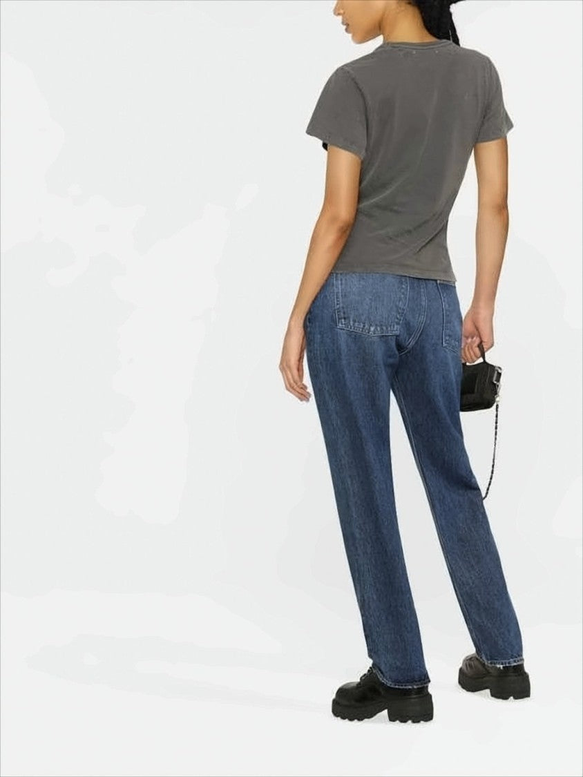 Golden Goose Distressed Charcoal Grey Short-Sleeved T-Shirt With Star Patch