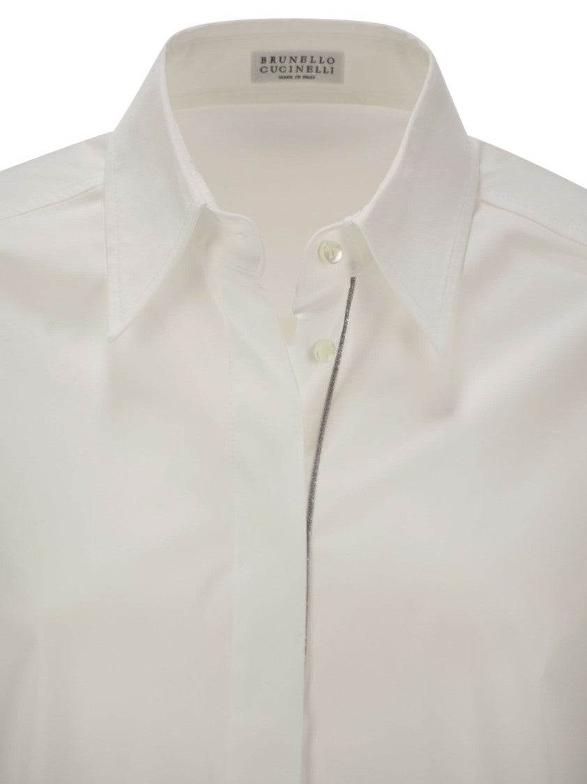Brunello Cucinelli Stretch Cotton Poplin Shirt With Shiny Trim