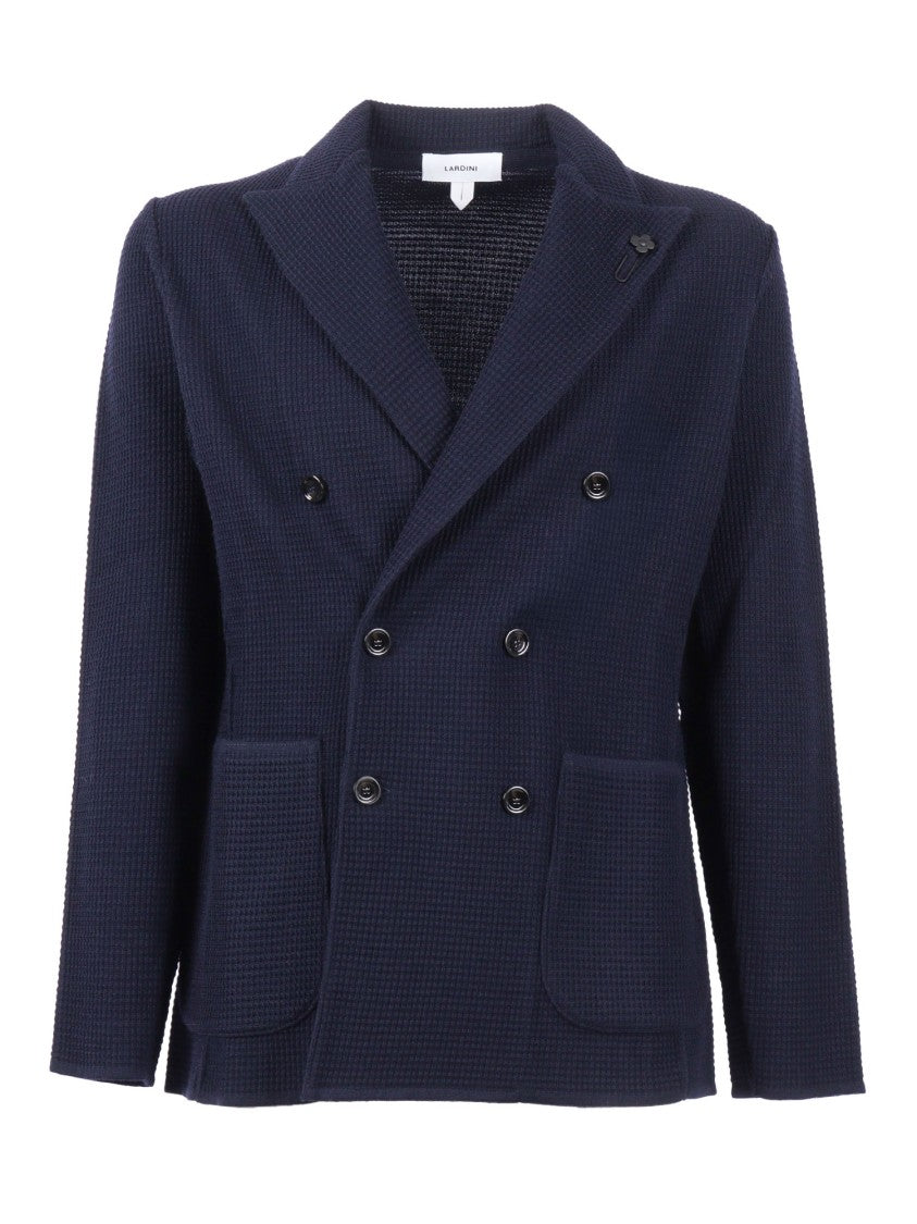 Lardini Textured Weave Double-Breasted Knit Jacket